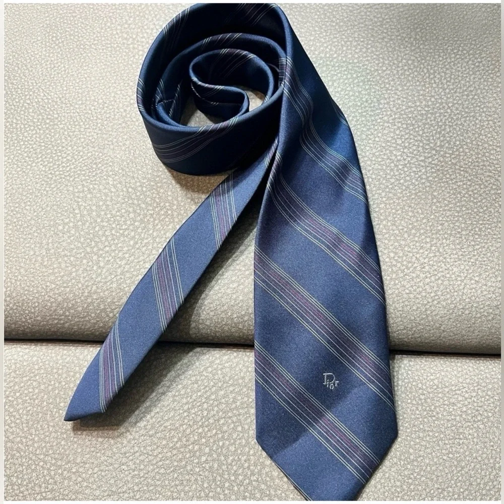 Vintage Christian Dior   Blue and Red Striped Tie